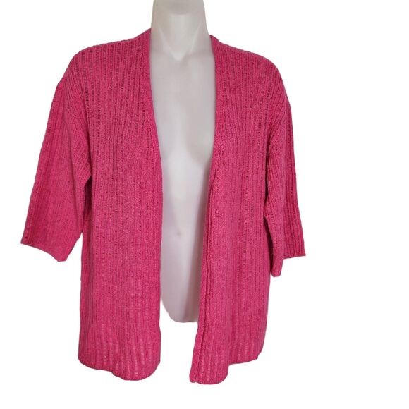 Chico's Womens Cardigan Sweater Size 0 Small Pink Elbow Sleeve Knit Ribbed Open - Picture 1 of 9